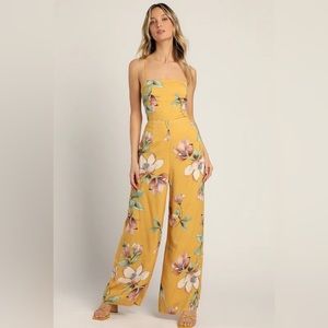 New women’s floral prints open lace up back jumpsuit, size XL